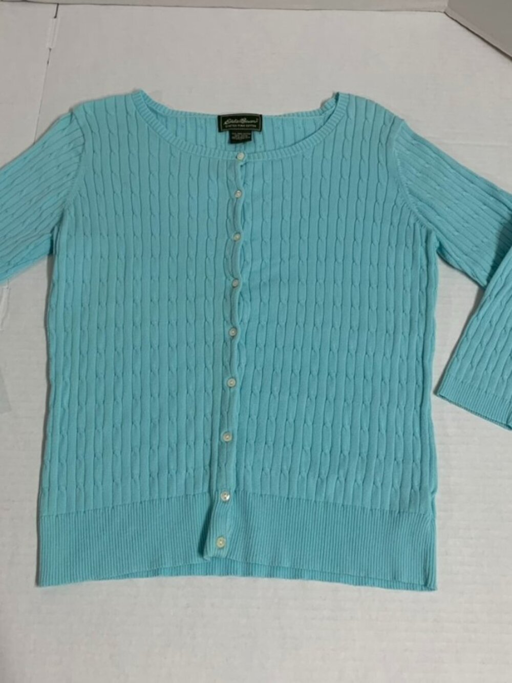 Eddie Bauer Womens Small Light Blue Cableknit Cardigan